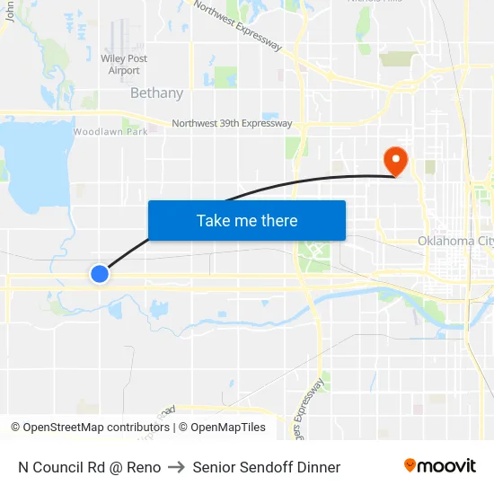 N Council Rd @ Reno to Senior Sendoff Dinner map