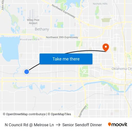 N Council Rd @ Melrose Ln to Senior Sendoff Dinner map