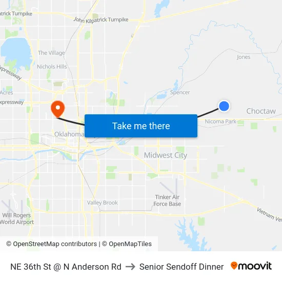 NE 36th St @ N Anderson Rd to Senior Sendoff Dinner map