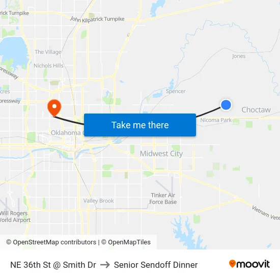 NE 36th St @ Smith Dr to Senior Sendoff Dinner map