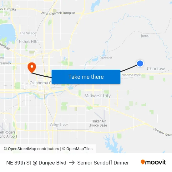 NE 39th St @ Dunjee Blvd to Senior Sendoff Dinner map