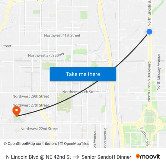 N Lincoln Blvd @ NE 42nd St to Senior Sendoff Dinner map