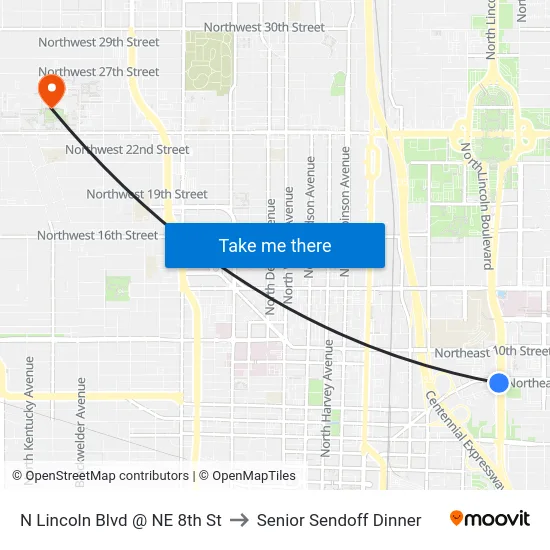 N Lincoln Blvd @ NE 8th St to Senior Sendoff Dinner map