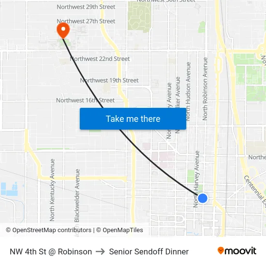 NW 4th St @ Robinson to Senior Sendoff Dinner map