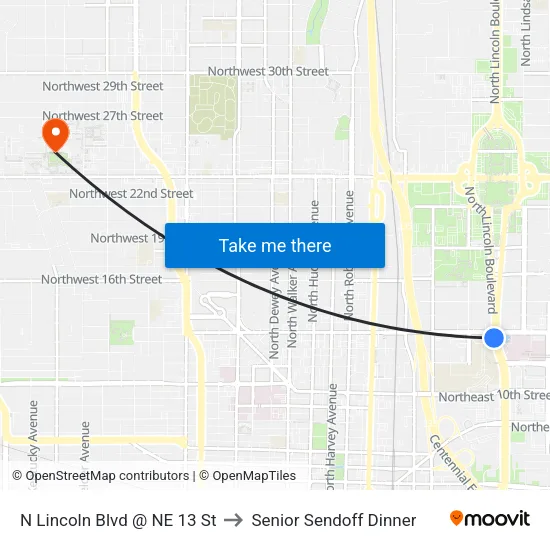 N Lincoln Blvd @ NE 13 St to Senior Sendoff Dinner map