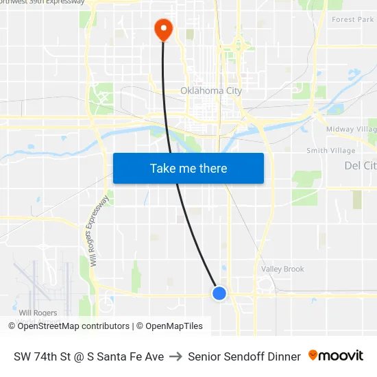 SW 74th St  @ S Santa Fe Ave to Senior Sendoff Dinner map