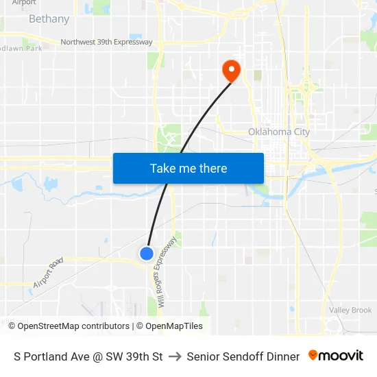 S Portland Ave @ SW 39th St to Senior Sendoff Dinner map
