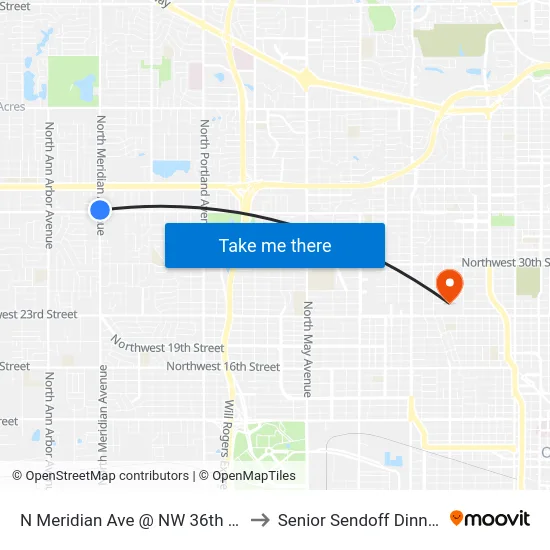 N Meridian Ave @ NW 36th St to Senior Sendoff Dinner map