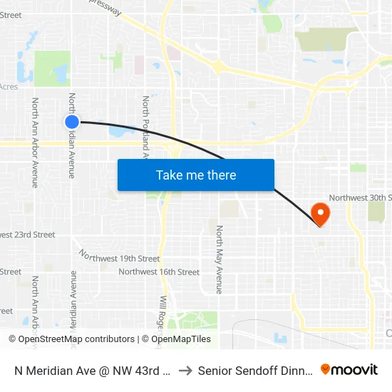 N Meridian Ave @ NW 43rd St to Senior Sendoff Dinner map