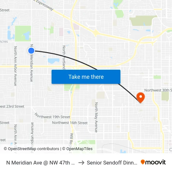 N Meridian Ave @ NW 47th St to Senior Sendoff Dinner map