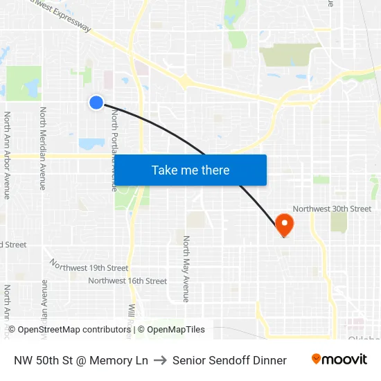 NW 50th St @ Memory Ln to Senior Sendoff Dinner map