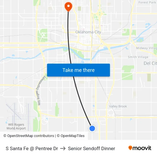 S Santa Fe @ Pentree Dr to Senior Sendoff Dinner map