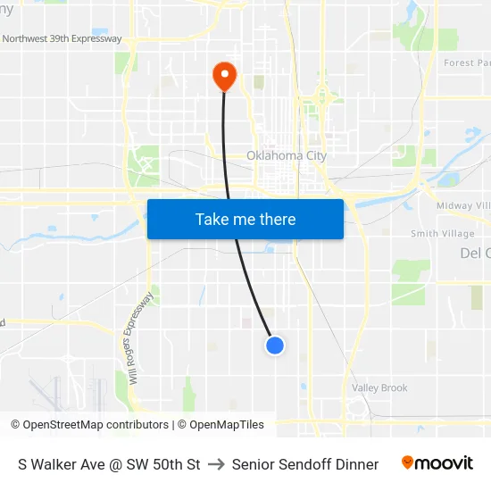 S Walker Ave @ SW 50th St to Senior Sendoff Dinner map