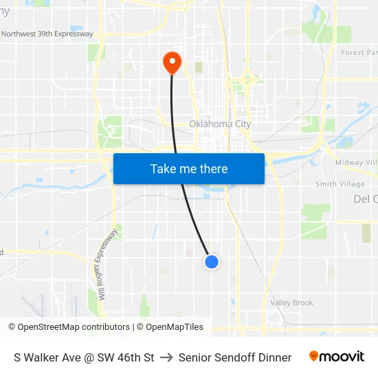 S Walker Ave @ SW 46th St to Senior Sendoff Dinner map
