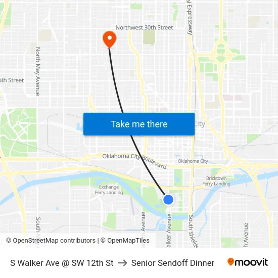 S Walker Ave @ SW 12th St to Senior Sendoff Dinner map