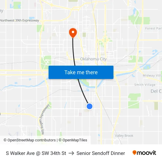 S Walker Ave @ SW 34th St to Senior Sendoff Dinner map