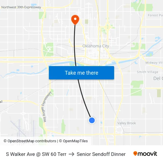 S Walker Ave @ SW 60 Terr to Senior Sendoff Dinner map