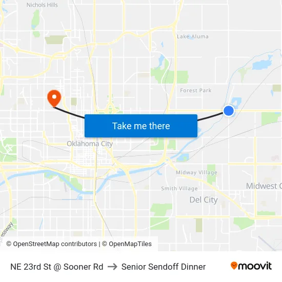 NE 23rd St @ Sooner Rd to Senior Sendoff Dinner map