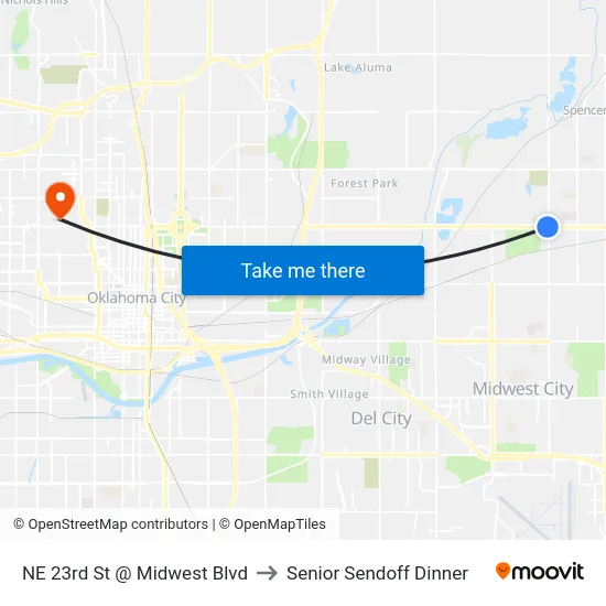 NE 23rd St @ Midwest Blvd to Senior Sendoff Dinner map