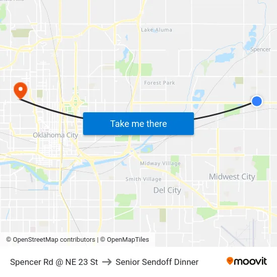 Spencer Rd @ NE 23 St to Senior Sendoff Dinner map