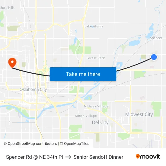 Spencer Rd @ NE 34th Pl to Senior Sendoff Dinner map