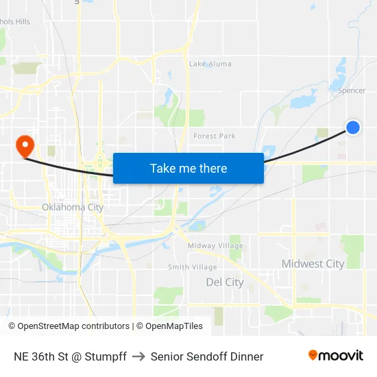 NE 36th St @ Stumpff to Senior Sendoff Dinner map