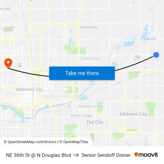 NE 36th St @ N Douglas Blvd to Senior Sendoff Dinner map