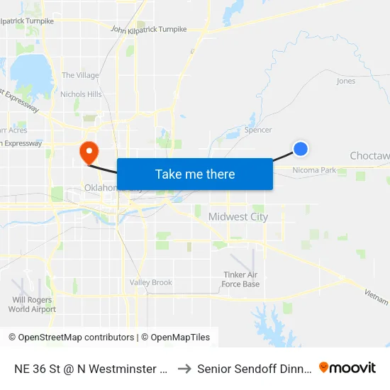 NE 36 St @ N Westminster Rd to Senior Sendoff Dinner map