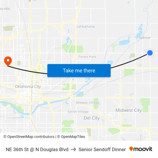 NE 36th St @ N Douglas Blvd to Senior Sendoff Dinner map
