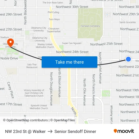 NW 23rd St @ Walker to Senior Sendoff Dinner map