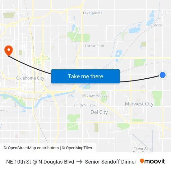 NE 10th St @ N Douglas Blvd to Senior Sendoff Dinner map