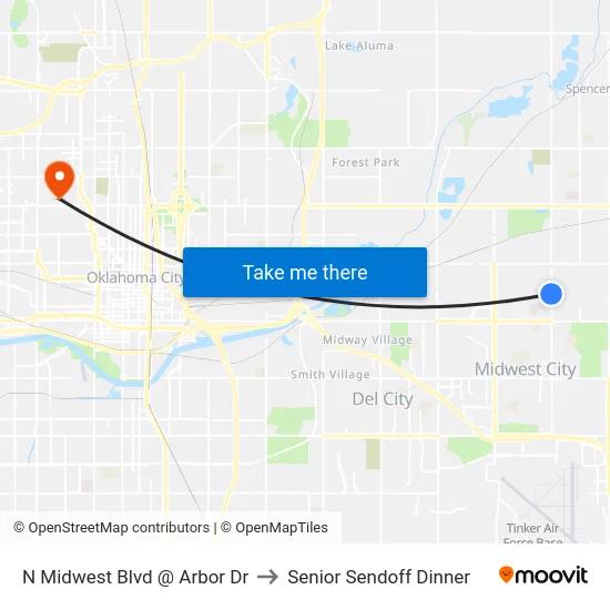 N Midwest Blvd @ Arbor Dr to Senior Sendoff Dinner map