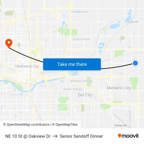 NE 10 St @ Oakview Dr to Senior Sendoff Dinner map