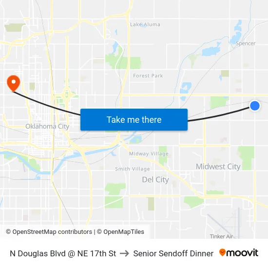 N Douglas Blvd @ NE 17th St to Senior Sendoff Dinner map