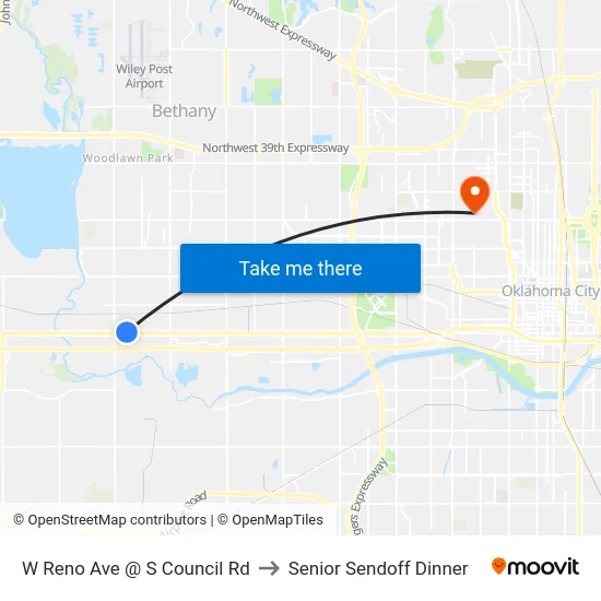 W Reno Ave @ S Council Rd to Senior Sendoff Dinner map