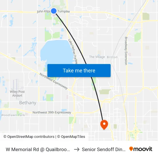 W Memorial Rd @ Quailbrook Dr to Senior Sendoff Dinner map