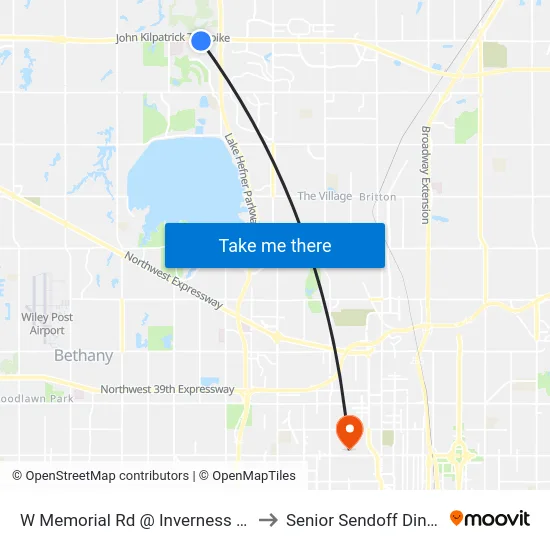 W Memorial Rd @ Inverness Ave to Senior Sendoff Dinner map
