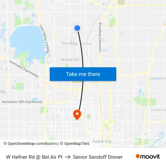 W Hefner Rd @ Bel Air Pl to Senior Sendoff Dinner map