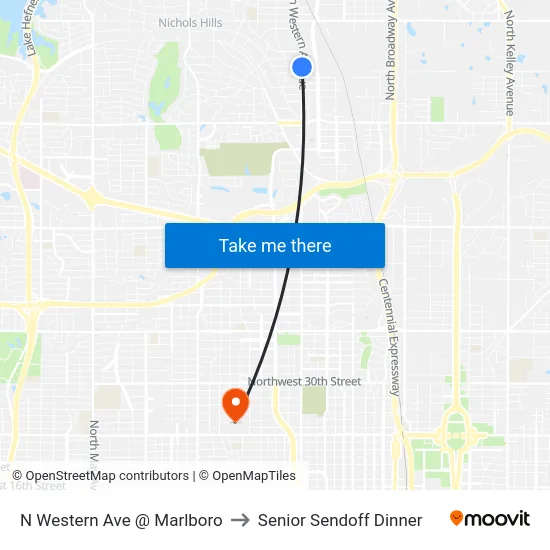 N Western Ave @ Marlboro to Senior Sendoff Dinner map