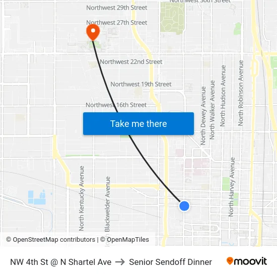 NW 4th St @ N Shartel Ave to Senior Sendoff Dinner map