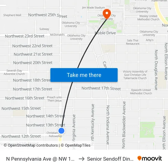 N Pennsylvania Ave @ NW 12 St to Senior Sendoff Dinner map