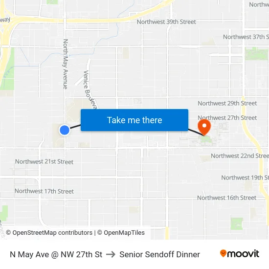 N May Ave @ NW 27th St to Senior Sendoff Dinner map