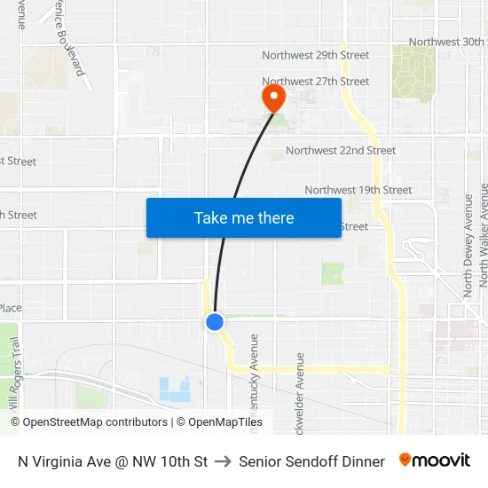 N Virginia Ave @ NW 10th St to Senior Sendoff Dinner map