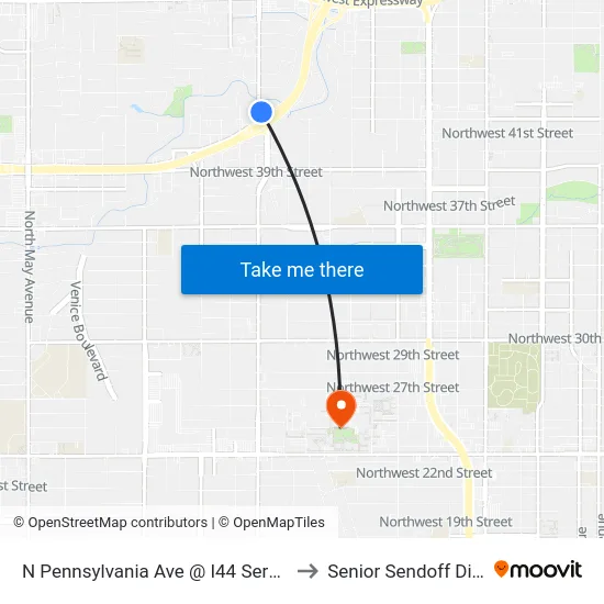 N Pennsylvania Ave @ I-44 to Senior Sendoff Dinner map