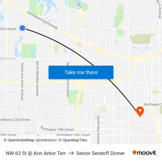 NW 63 St @ Ann Arbor Terr to Senior Sendoff Dinner map