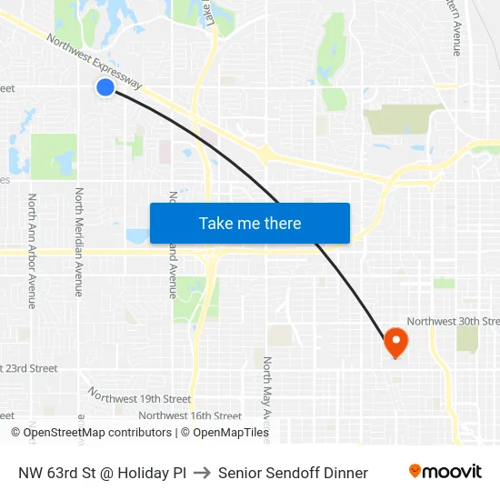 NW 63rd St @ Holiday Pl to Senior Sendoff Dinner map
