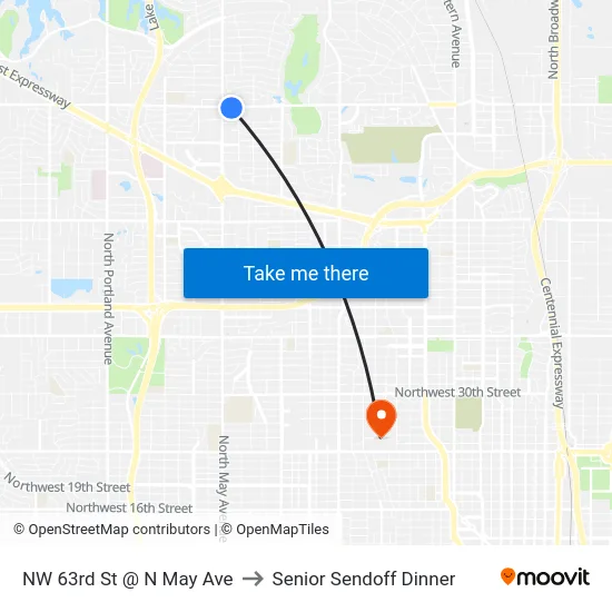 NW 63rd St @ N May Ave to Senior Sendoff Dinner map