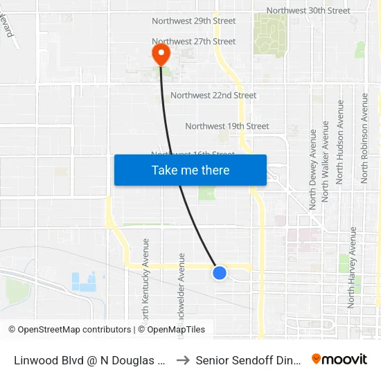 Linwood Blvd @ N Douglas Ave to Senior Sendoff Dinner map