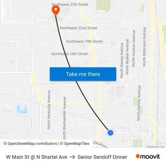 W Main St @ N Shartel Ave to Senior Sendoff Dinner map