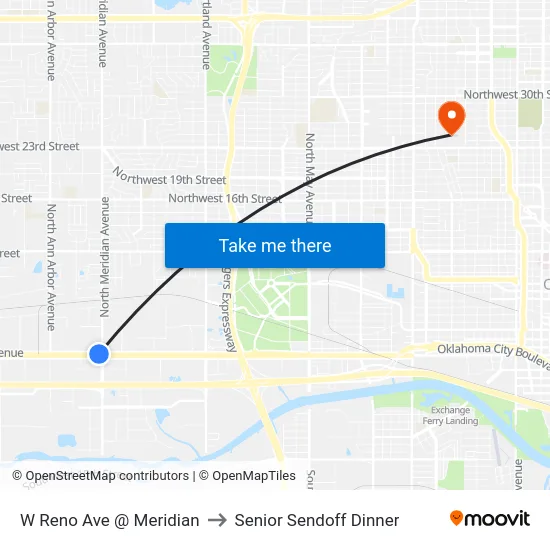 W Reno Ave @ Meridian to Senior Sendoff Dinner map
